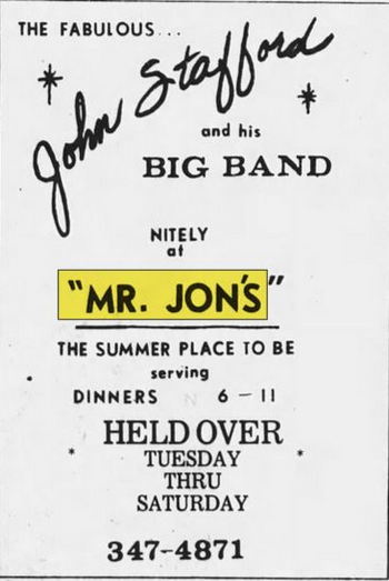 Mr. Jons (Hubs, Jonathans Landing, Just Between Friends, Shenanigans) - Sep 1977 Ad (newer photo)